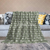 Aperturee - Aperturee Military Green White Paw Print Custom Name Blanket
